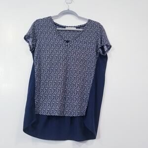 Tory Burch Navy Blue Patterned Women Blouse Short Sleeves